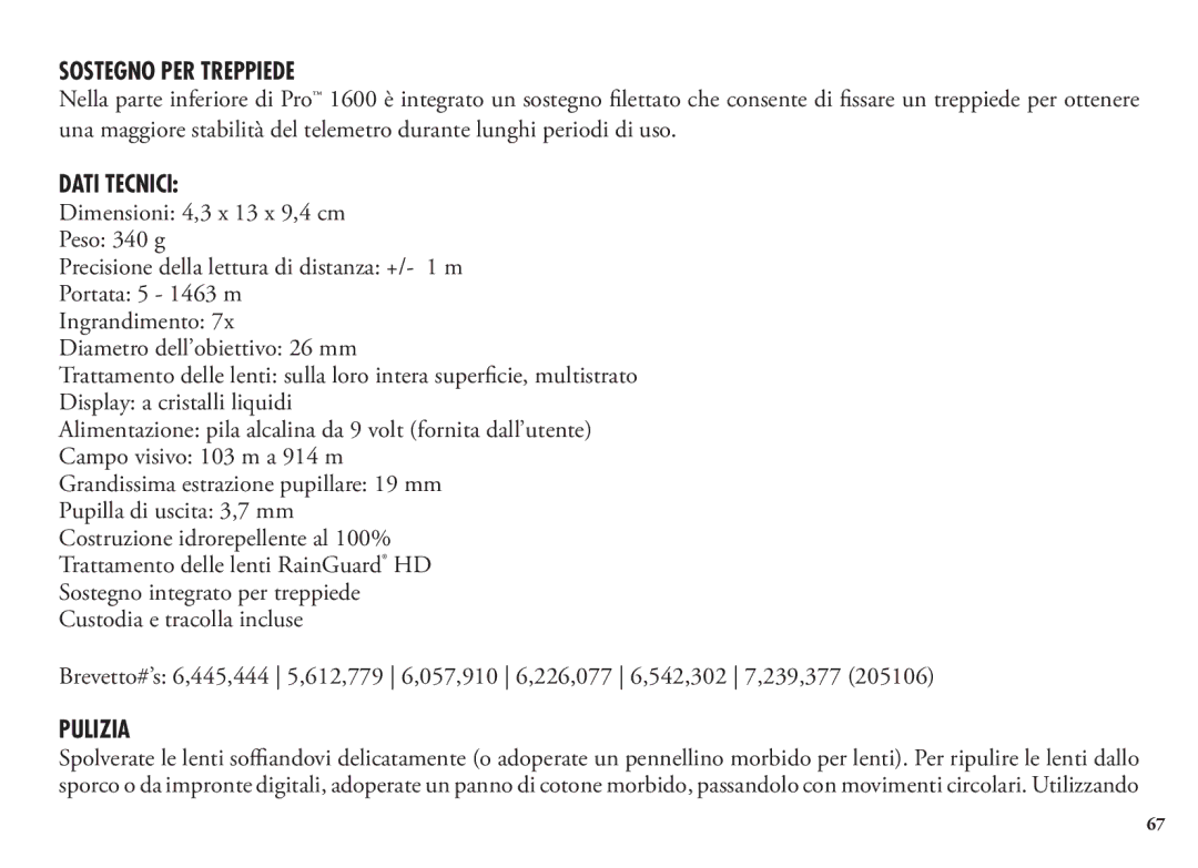 Bushnell 20 5106, 20 5105, 98-1342/12-08 manual Sostegno PER Treppiede, Dati Tecnici, Pulizia 