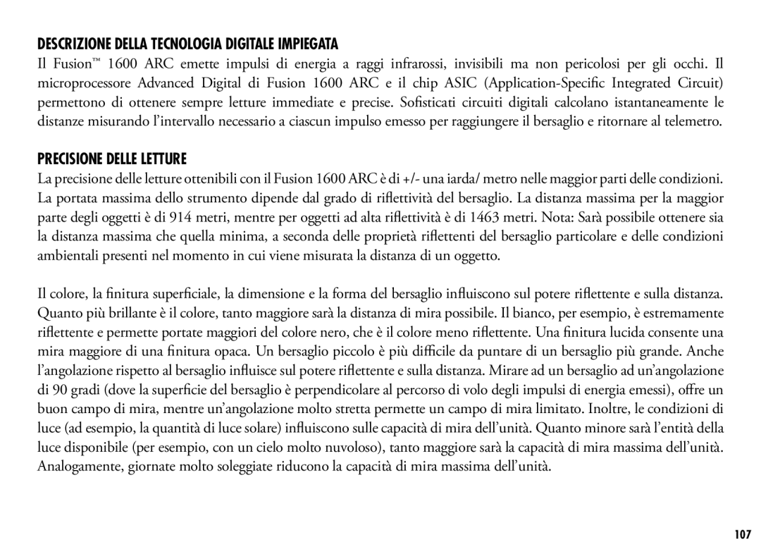 Bushnell 201250, 201042 manual Descrizione Della Tecnologia Digitale Impiegata, Precisione Delle Letture 