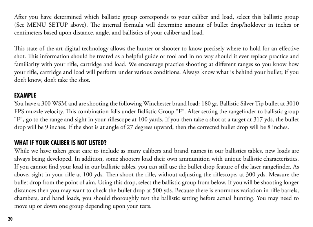 Bushnell 201042, 201250 manual Example, What if your caliber is not listed? 