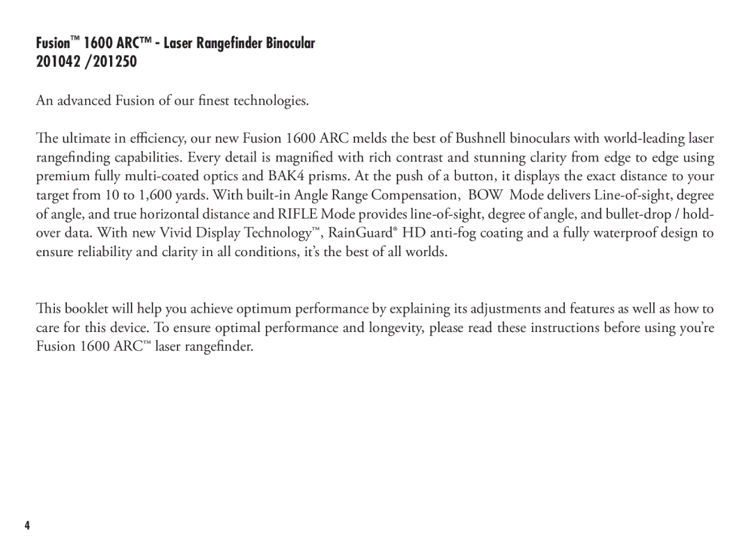 Bushnell Fusion 1600 ARC Laser Rangefinder Binocular 201042 /201250, An advanced Fusion of our finest technologies 
