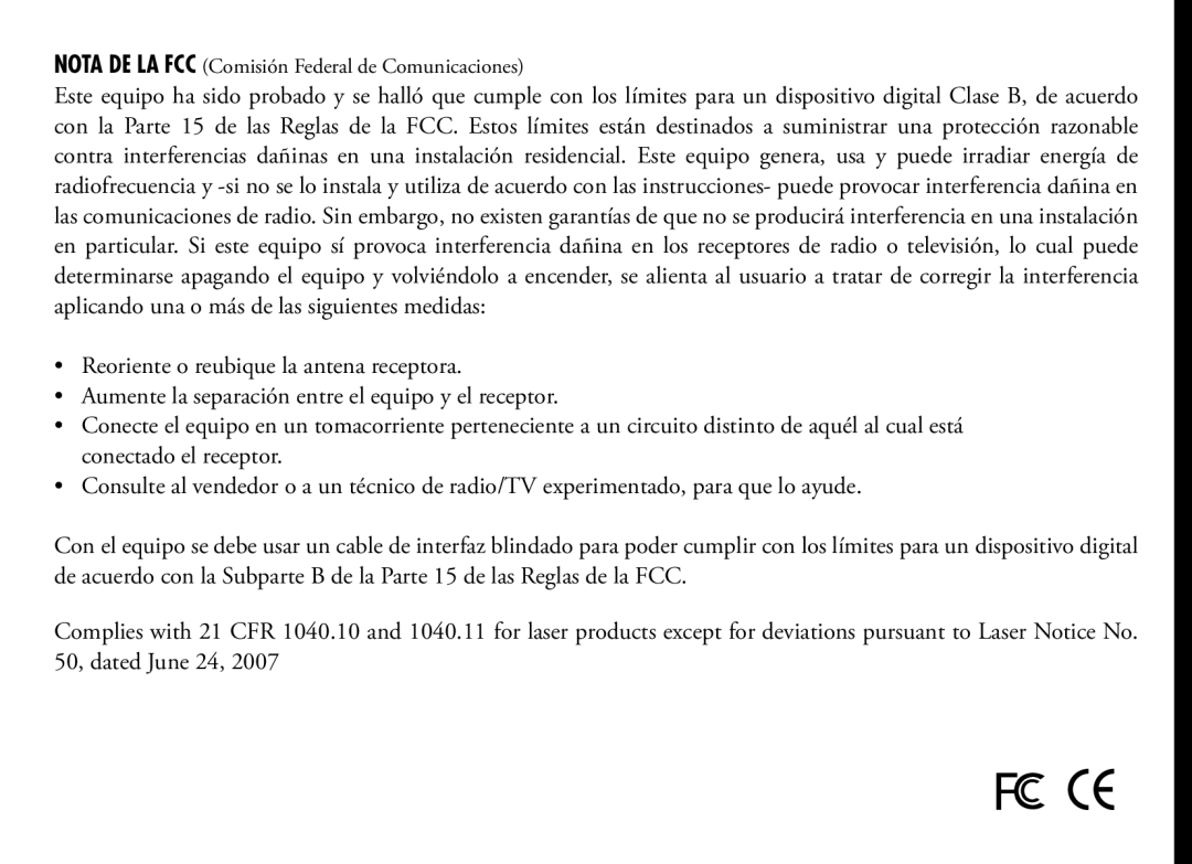 Bushnell 201042, 201250 manual Nota de la FCC Comisión Federal de Comunicaciones 