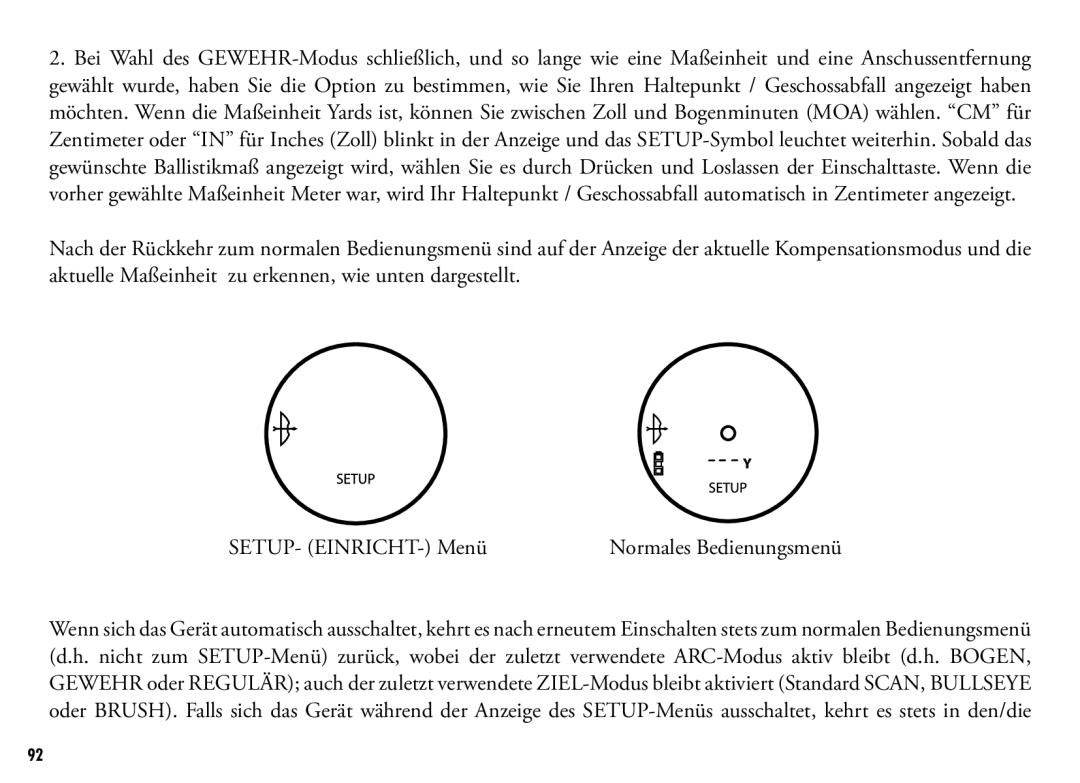 Bushnell 201042, 201250 manual Normales Bedienungsmenü 