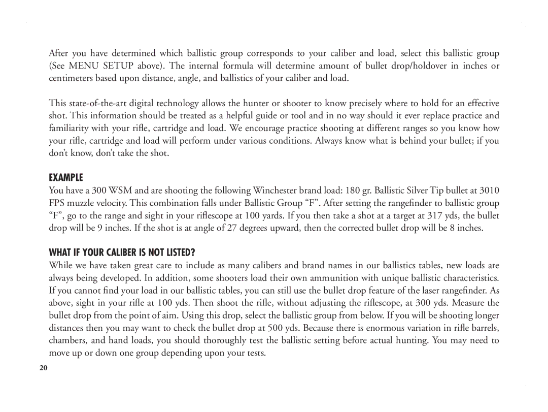 Bushnell 201042 manual Example, What if Your Caliber is not LISTED? 