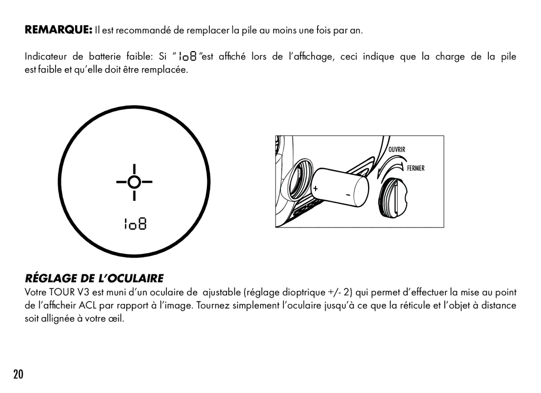 Bushnell 201361, 201360 manual Réglage DE L’OCULAIRE 