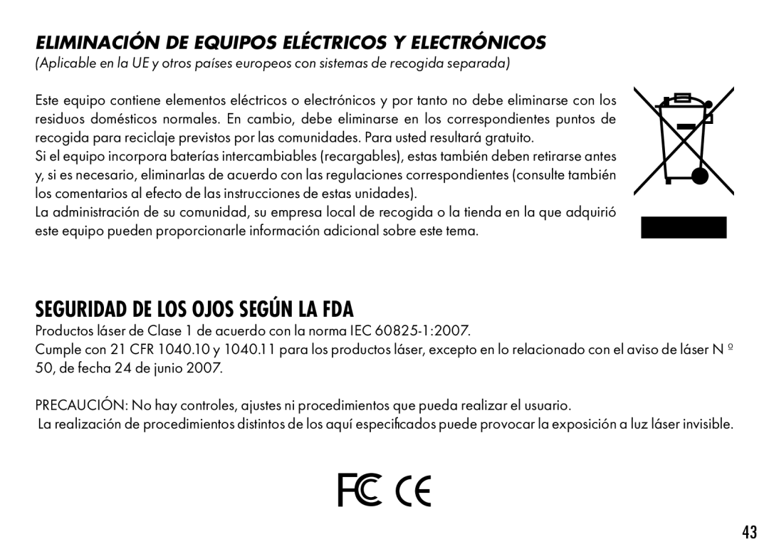 Bushnell 201360, 201361 manual Seguridad de los ojos según la FDA 