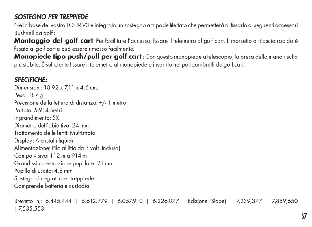 Bushnell 201360, 201361 manual Sostegno PER Treppiede, Specifiche 