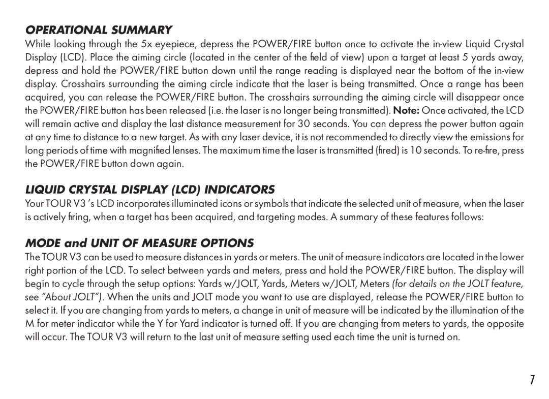 Bushnell 201360, 201361 manual Operational Summary, Liquid Crystal Display LCD Indicators, Mode and Unit of Measure Options 