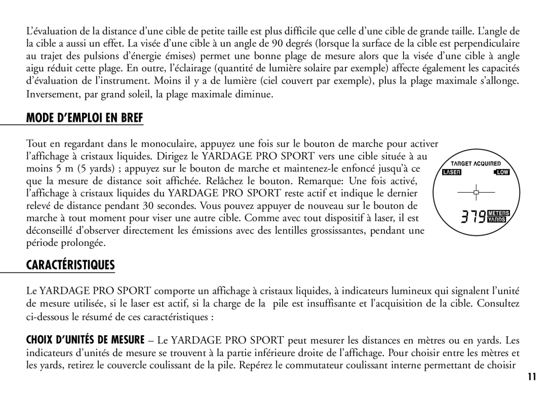 Bushnell 201921C, 201916CG manual Mode D’EMPLOI EN Bref, Caractéristiques 