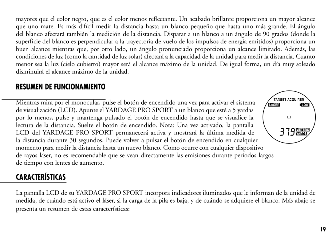 Bushnell 201921C, 201916CG manual Resumen DE Funcionamiento, Características 