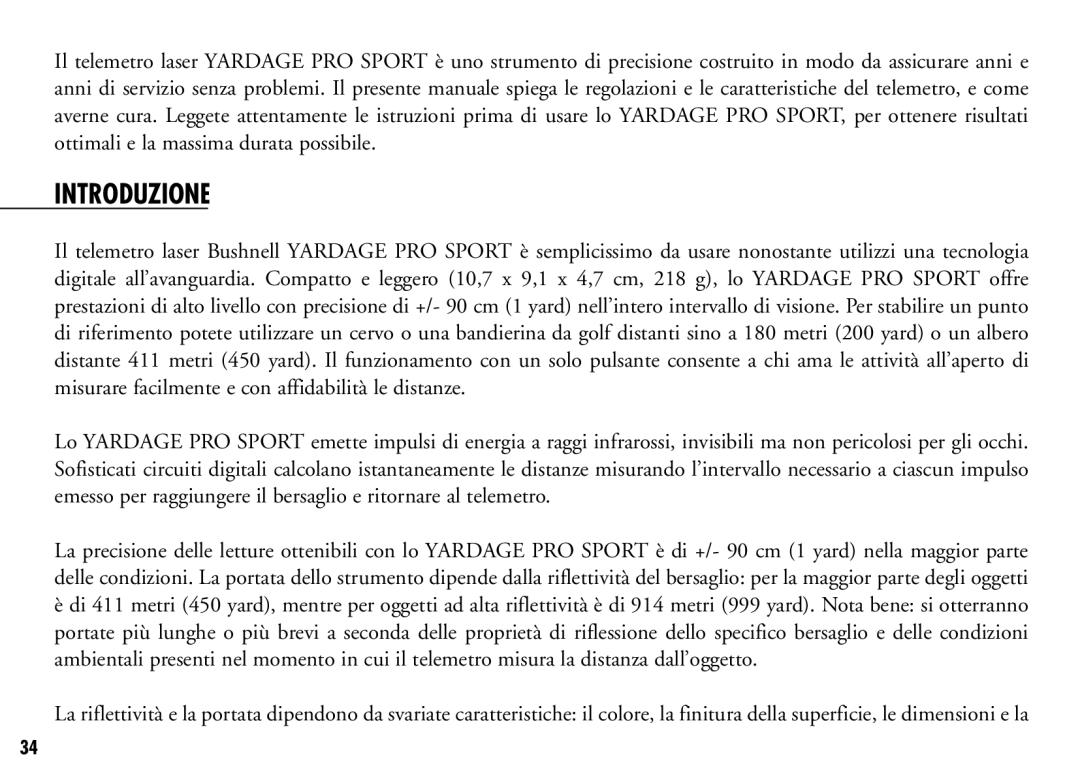 Bushnell 201921C, 201916CG manual Introduzione 