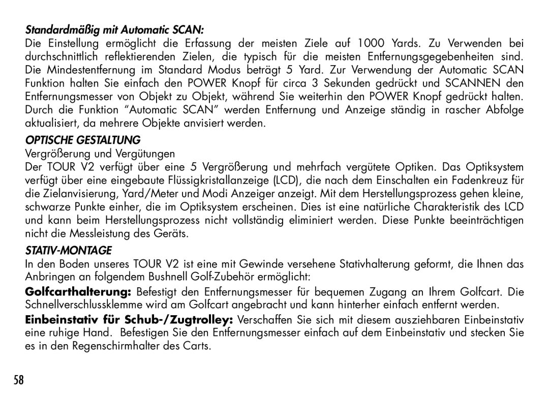 Bushnell 201940, 201930, 201928, 201929, 201933, 201927 manual Standardmäßig mit Automatic Scan, Stativ-Montage 