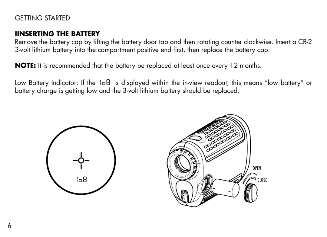 Bushnell 201930, 201928, 201929, 201933, 201940, 201927 manual Iinserting the Battery 