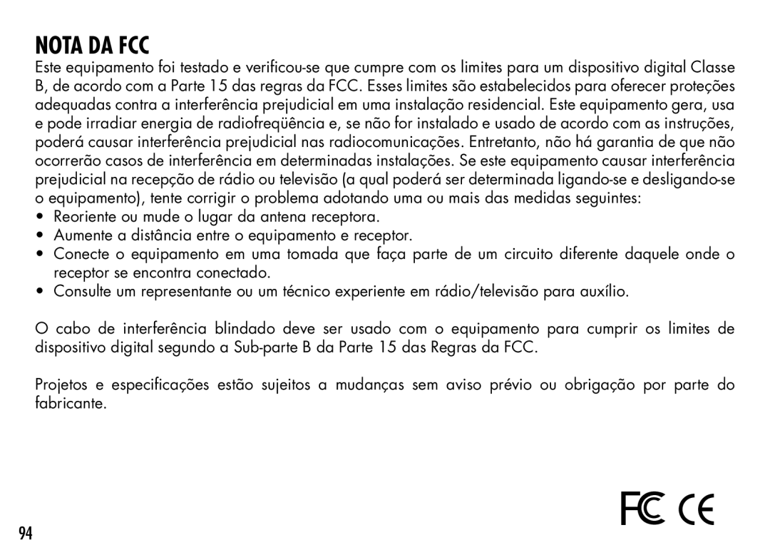 Bushnell 201940, 201930, 201928, 201929, 201933, 201927 manual Nota da FCC 