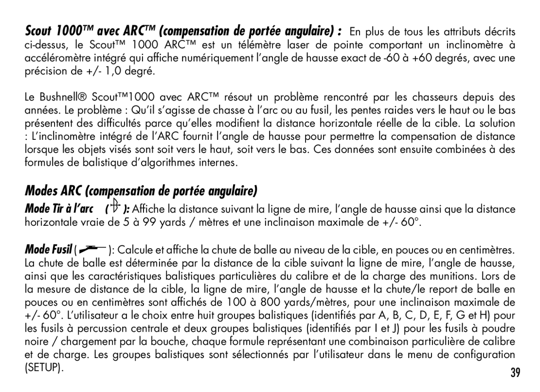 Bushnell 201942 manual Modes ARC compensation de portée angulaire 