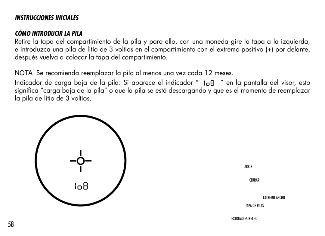 Bushnell 201942 manual Instrucciones Iniciales Cómo Introducir LA Pila 