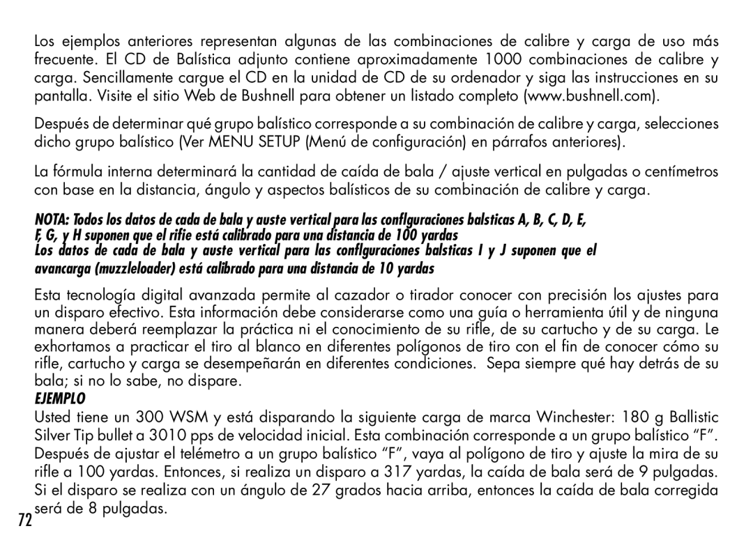 Bushnell 201942 manual Ejemplo 