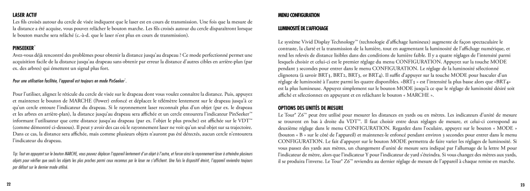 Bushnell 201960 manual Laser Actif, Menu Configuration, Luminosité DE L’AFFICHAGE, Options DES Unités DE Mesure 