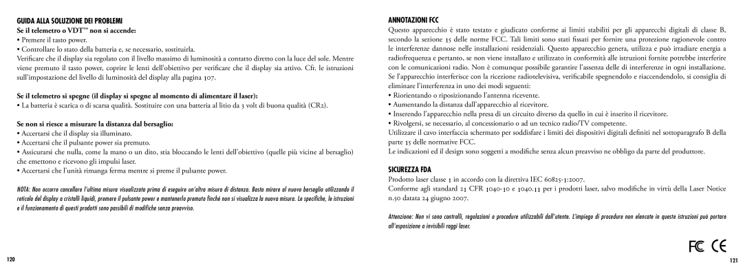 Bushnell 201965 Guida Alla Soluzione DEI Problemi, Se il telemetro o VDT non si accende, Annotazioni FCC, Sicurezza FDA 