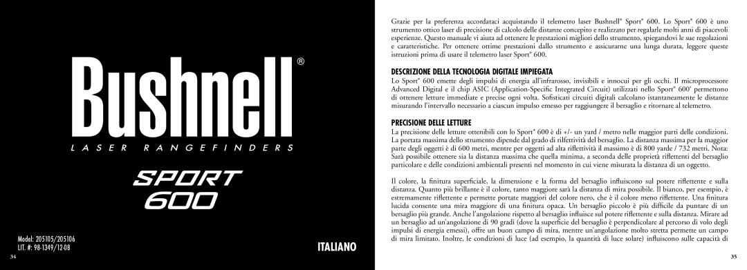 Bushnell 202201 manual Descrizione Della Tecnologia Digitale Impiegata, Precisione Delle Letture 