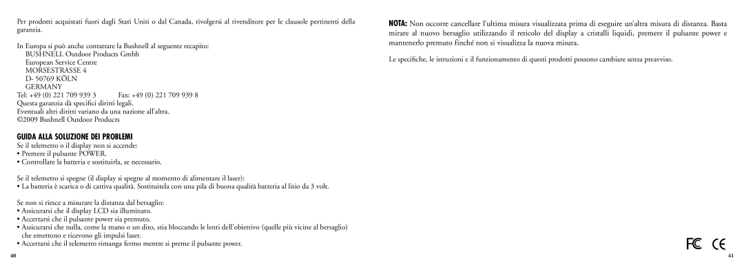 Bushnell 202201 manual Guida Alla Soluzione DEI Problemi 