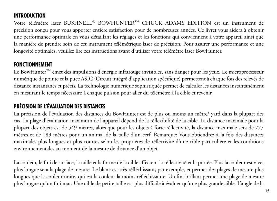 Bushnell 202206 manual Fonctionnement, Précision DE L’ÉVALUATION DES Distances 