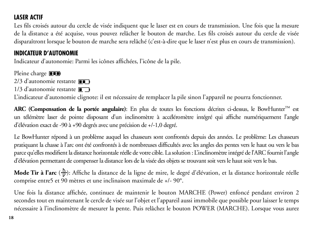 Bushnell 202206 manual Laser Actif, Indicateur D’AUTONOMIE 