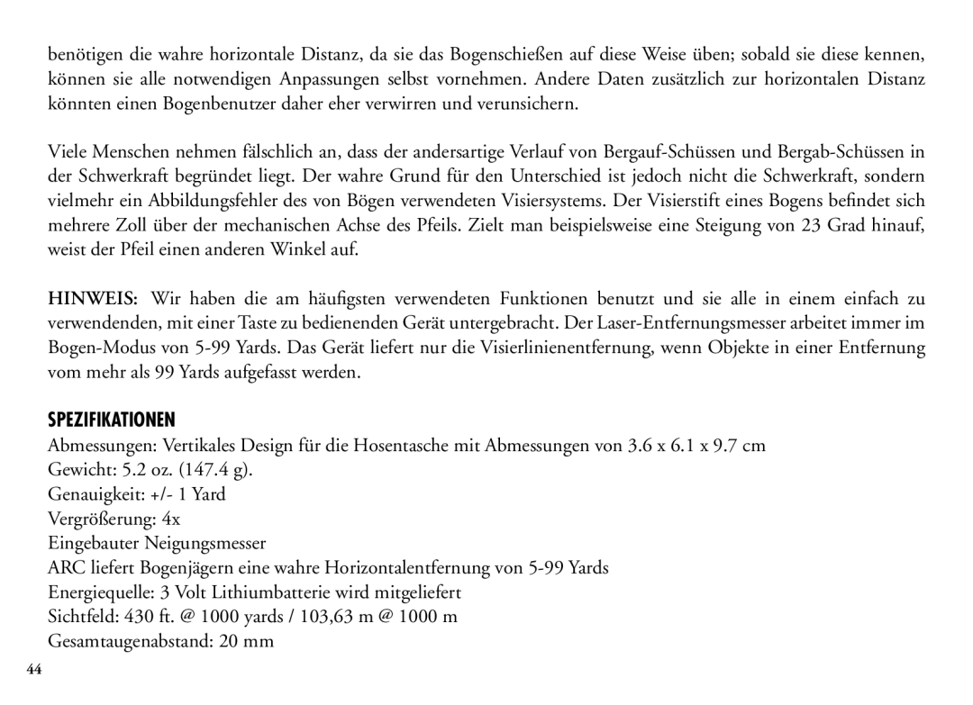 Bushnell 202206 manual Spezifikationen 