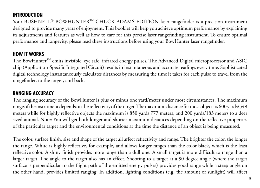 Bushnell 202206 manual Introduction, HOW IT Works, Ranging Accuracy 