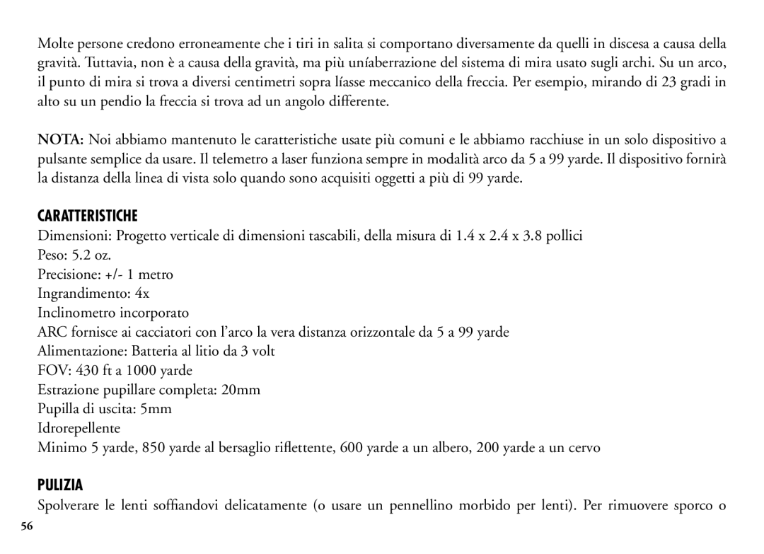Bushnell 202206 manual Caratteristiche, Pulizia 