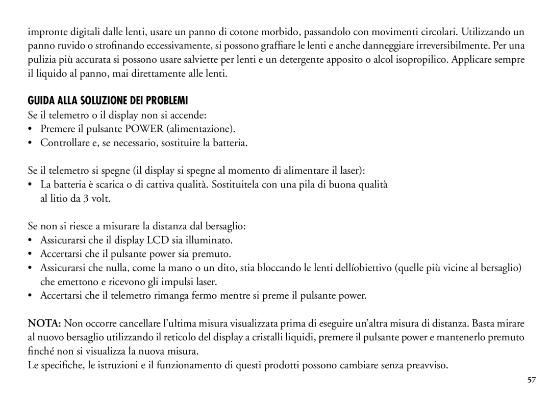 Bushnell 202206 manual Guida Alla Soluzione DEI Problemi 