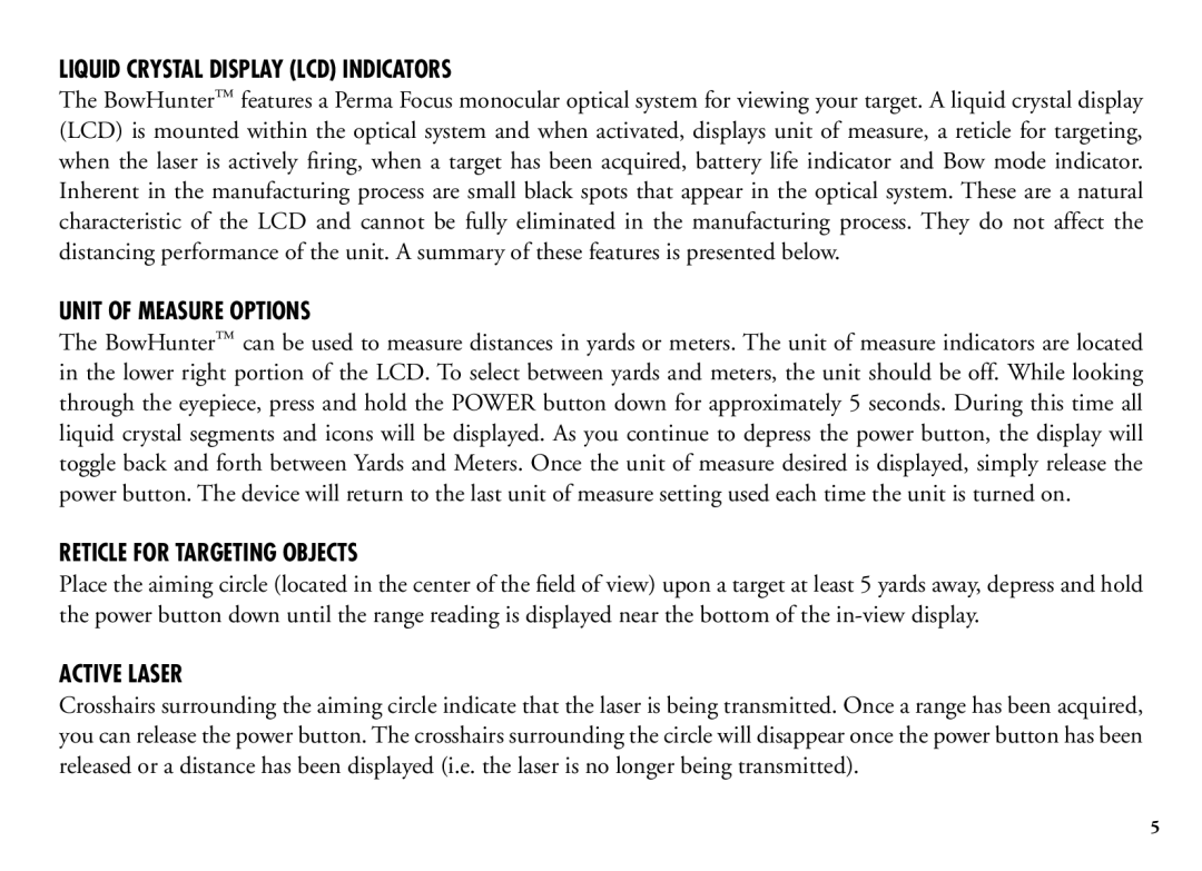 Bushnell 202206 manual Liquid Crystal Display LCD Indicators, Unit of Measure Options, Reticle for Targeting Objects 