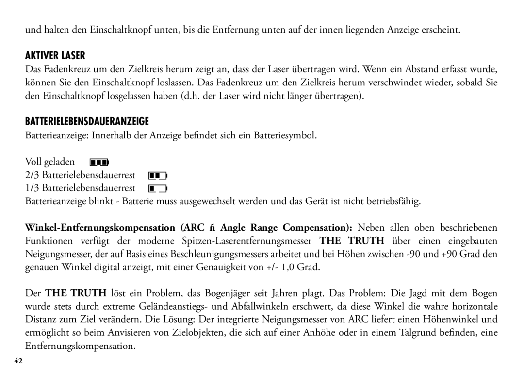 Bushnell 202342 manual Aktiver Laser, Batterielebensdaueranzeige 