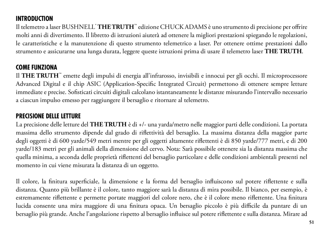 Bushnell 202342 manual Come Funziona, Precisione Delle Letture 