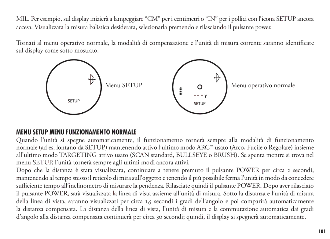 Bushnell 202355, 202356 manual Menu Setup Menu funzionamento normale 