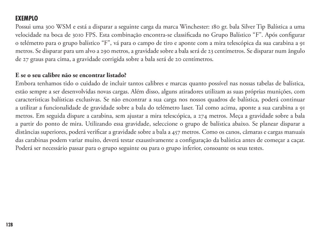 Bushnell 202356, 202355 manual Exemplo, Se o seu calibre não se encontrar listado? 