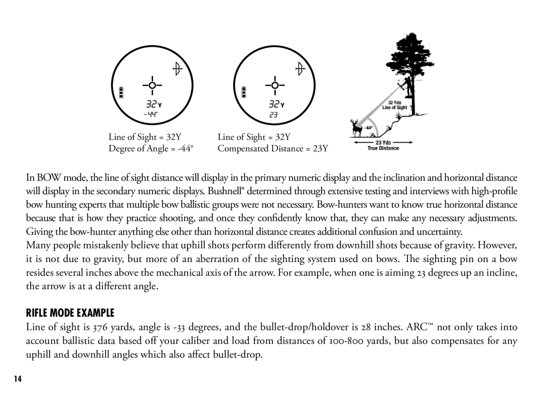 Bushnell 202356, 202355 manual Rifle Mode Example, Line of Sight = 32Y Degree of Angle = 