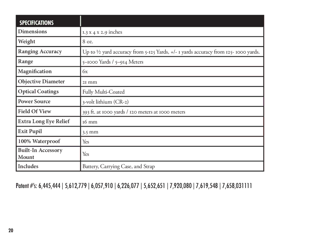 Bushnell 202356, 202355 manual Specifications 