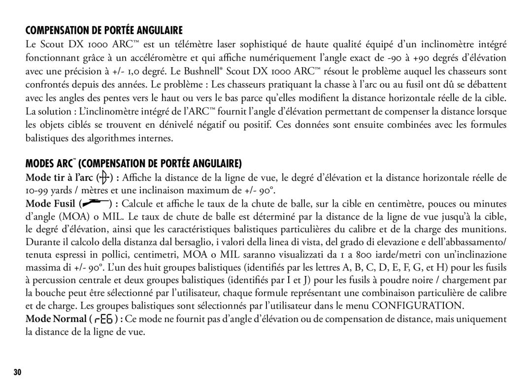 Bushnell 202356, 202355 manual Modes ARC Compensation de portée angulaire, Mode Fusil, Chute 