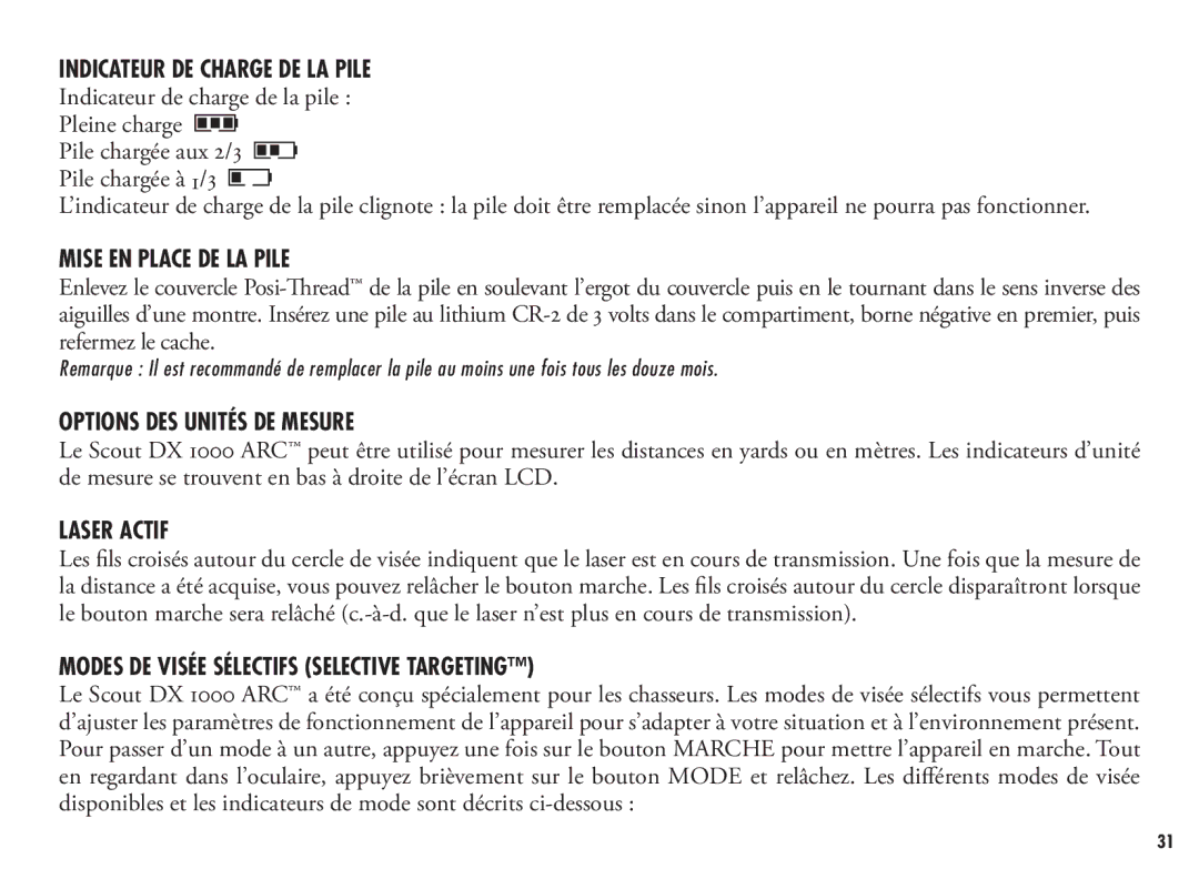 Bushnell 202355, 202356 manual Mise EN Place DE LA Pile, Options DES Unités DE Mesure, Laser Actif 