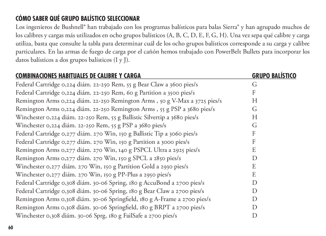 Bushnell 202356, 202355 manual Cómo Saber QUÉ Grupo Balístico Seleccionar, Frame a 2700 pies/s 