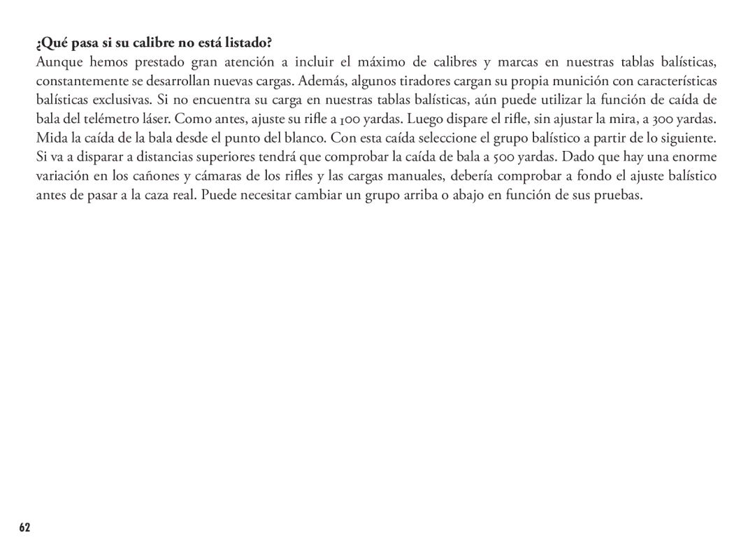 Bushnell 202356, 202355 manual ¿Qué pasa si su calibre no está listado? 
