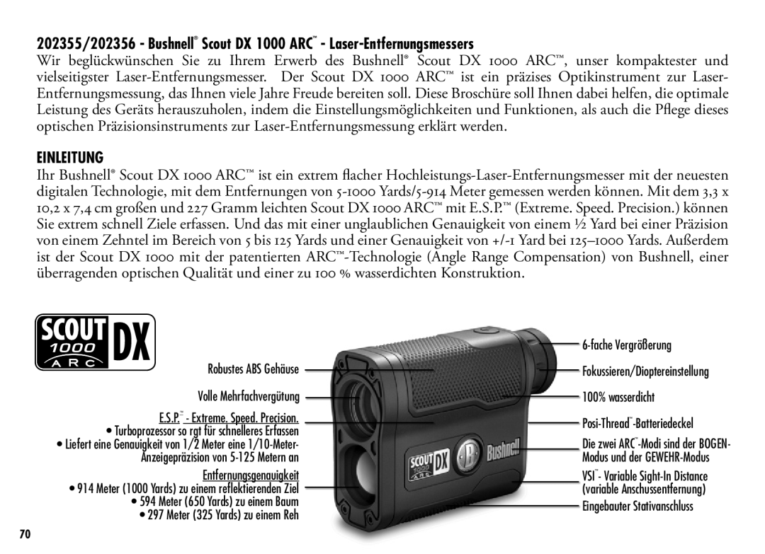 Bushnell 202356, 202355 manual Einleitung 