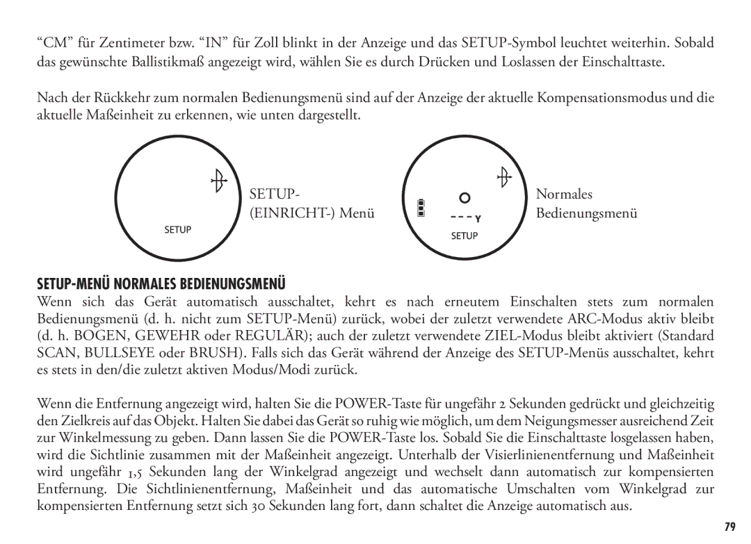 Bushnell 202355, 202356 manual SETUP-Menü Normales Bedienungsmenü 