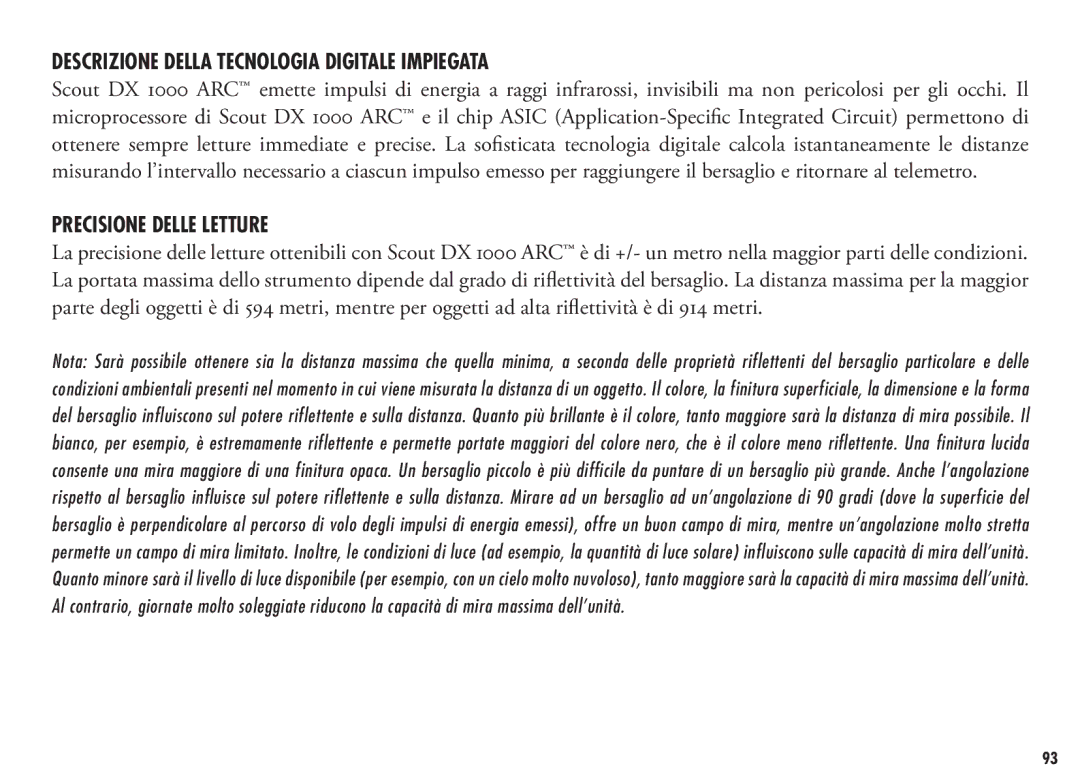 Bushnell 202355, 202356 manual Descrizione Della Tecnologia Digitale Impiegata, Precisione Delle Letture, Di 914 metri 