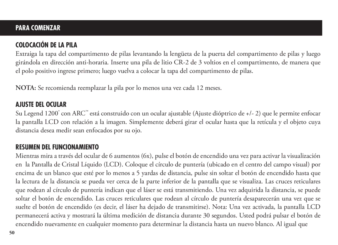 Bushnell 204100, 204101, 1200 manual Colocación DE LA Pila, Ajuste DEL Ocular, Resumen DEL Funcionamiento 