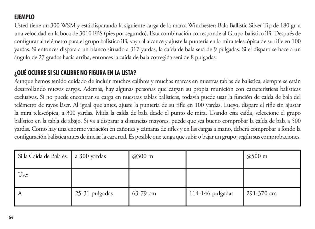 Bushnell 1200, 204101, 204100 manual Ejemplo, ¿Qué ocurre si su calibre no figura en la lista? 
