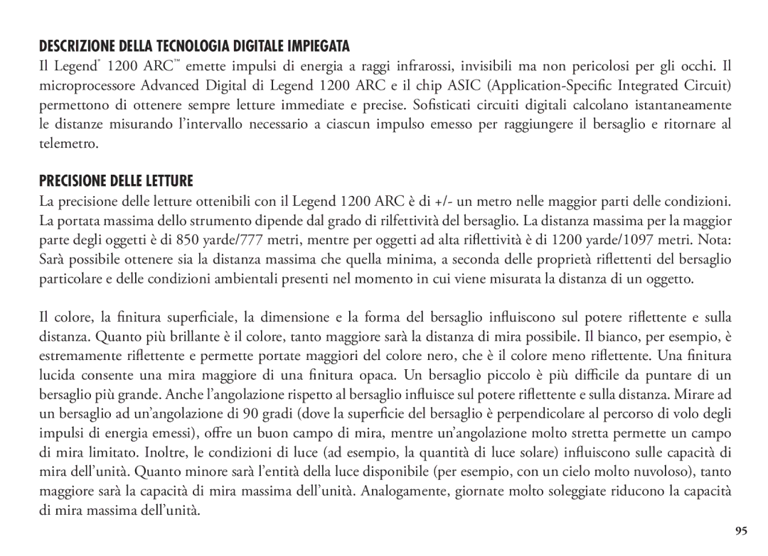 Bushnell 204100, 204101, 1200 manual Descrizione Della Tecnologia Digitale Impiegata, Precisione Delle Letture 