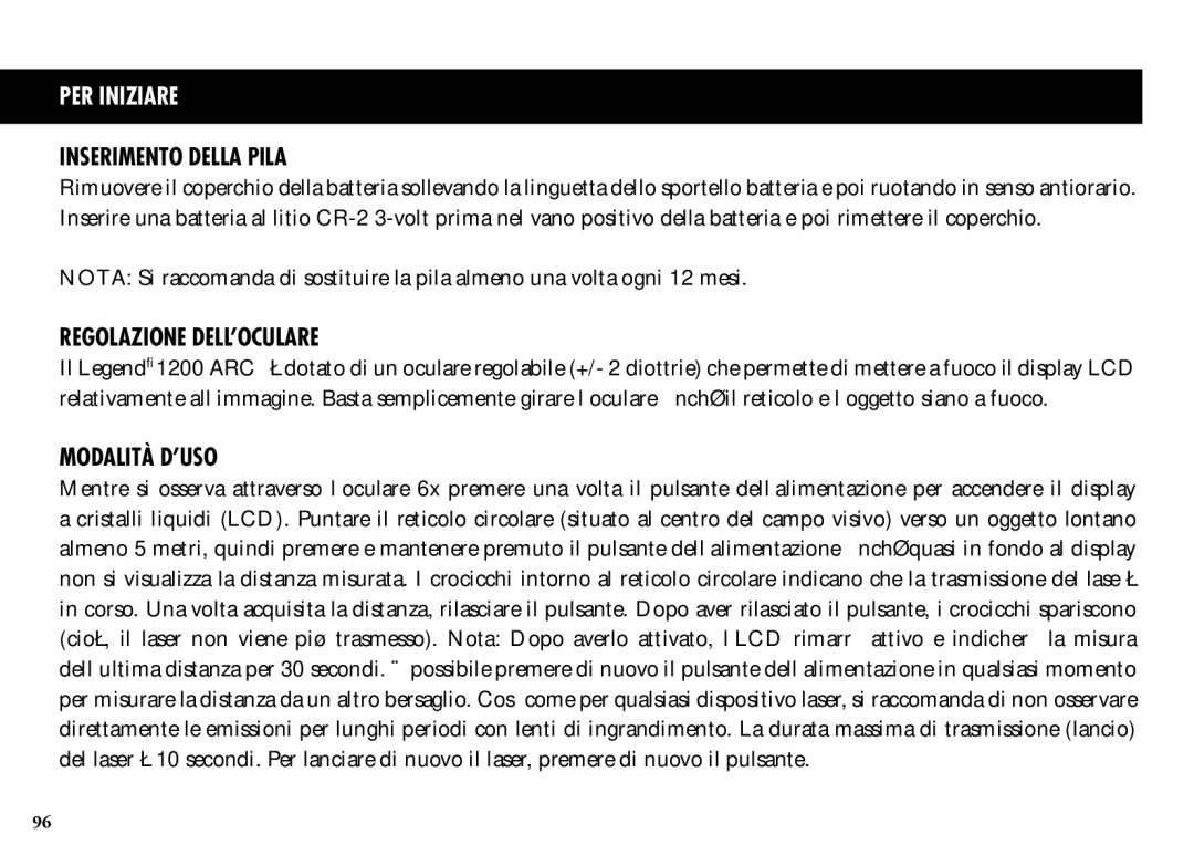 Bushnell 204101, 1200, 204100 manual Inserimento Della Pila, Regolazione DELL’OCULARE, Modalità D’USO 