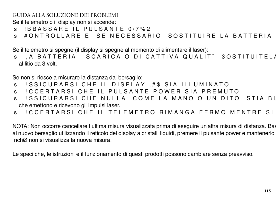 Bushnell 204100/204101 manual Guida Alla Soluzione DEI Problemi, Se il telemetro o il display non si accende 