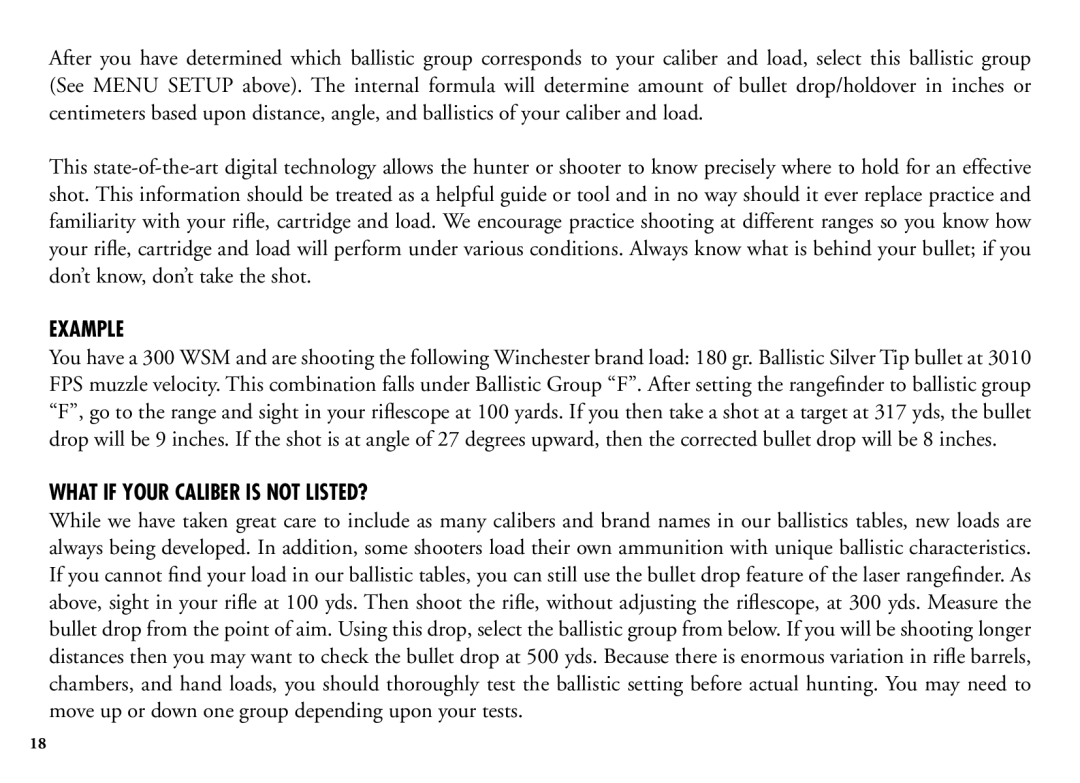 Bushnell 204100/204101 manual Example, What if your caliber is not listed? 